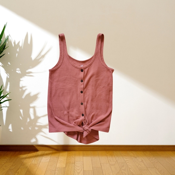 Hollister Ribbed Knit Waffle Tie Front Tank Top